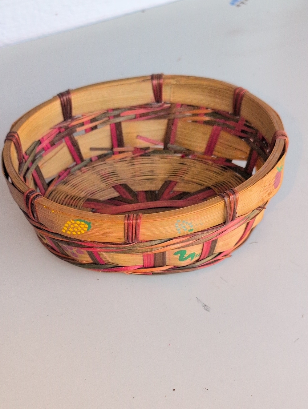 Vintage Lazy Susan Handwoven Natural and Fruit Decorative Wicker Basket(226)